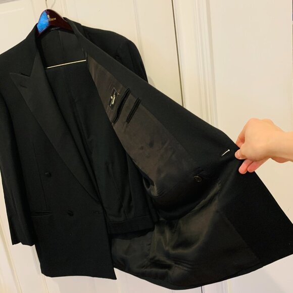 Ermenegildo Zegna Trofeo Double Breasted Suit Black Tuxedo, Jacket and Pants - Picture 2 of 16